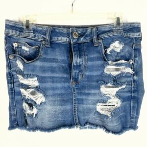 Y2K American Eagle Outfitters Next Level Stretch X Distressed Denim Skirt | 8